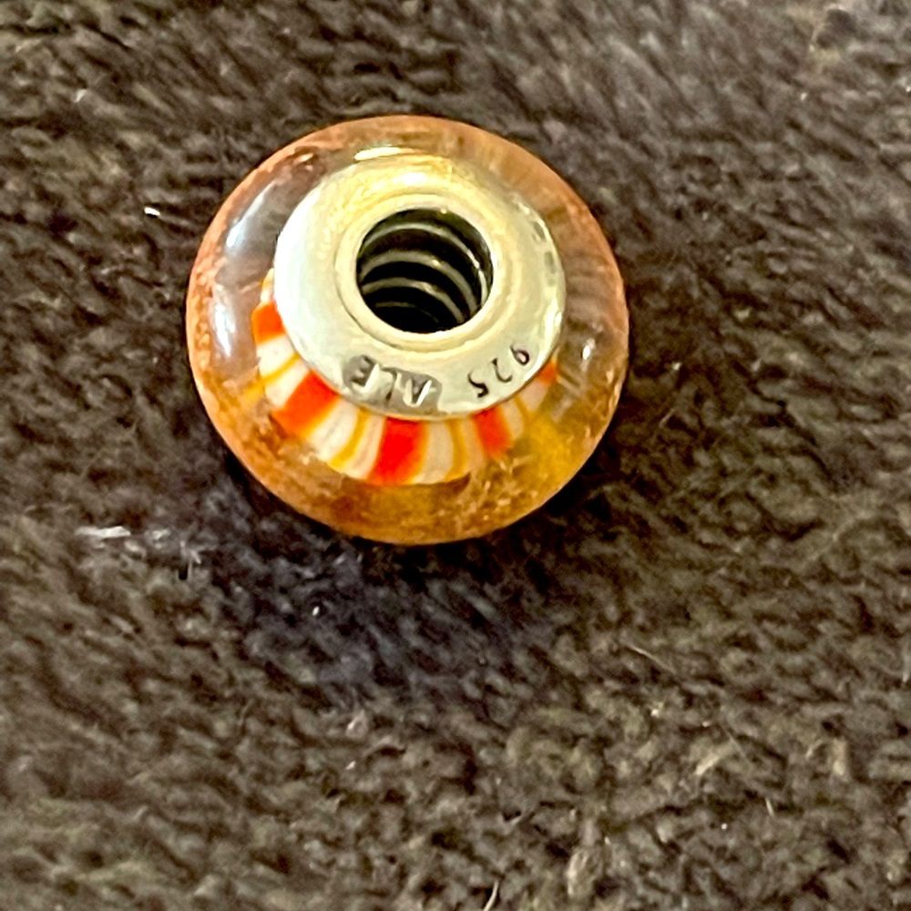 Pandora Murano orange white striped charm